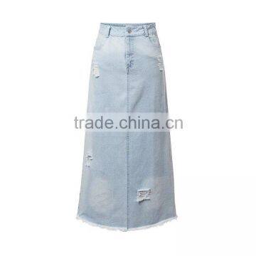 lastest fancy girls fashion European type wash technics women high waist ripped denim jeans long skirts