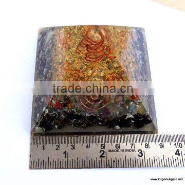 Orgone Mix Chakra Stone Crystal Black Tourmaline Pyramid With 4 SBB Coil Charged Crystal Point | Black Tourmaline Pyramid