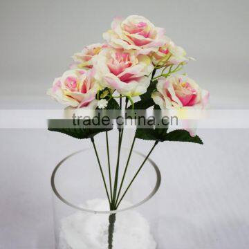 6x Non Woven Artificial Flower Open Rose Bush Mini Bush for Office Market Decoration photo-2