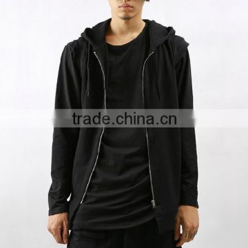 100% cotton plain black sleeveless fleece leisure hoodie