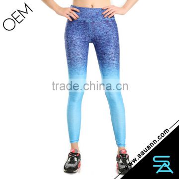 Stretch Gradient Leggings Active Wear Pants Blue Ombre Gym Yoga Fitness Wear