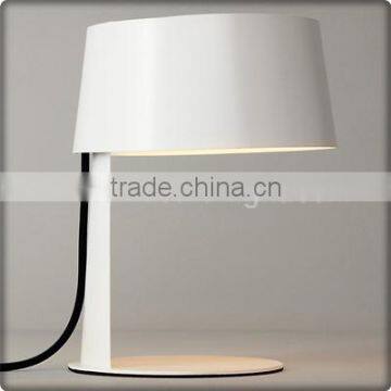 UL Listed Painted White Round Metal Plate Base Study Table Lamp With Drum Iron Shade T30184
