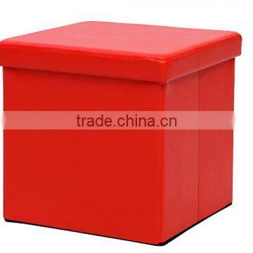 Orange Faux Leather Foldable Ottoman Box photo-2