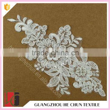 HC-2672-1 Hechun Sewing Clear Sequins White Flower Embroidery Lace Applique