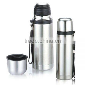 Classic bullet type stainless steel vacuum water bottle with carry strap 350ml, 500ml