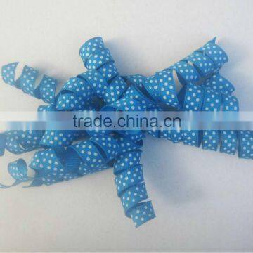 HOT SALE Blue Dotted Printing Grosgrain Curly Bow, Fabric Ribbon Present Bow, Woven Ribbon Present Bow