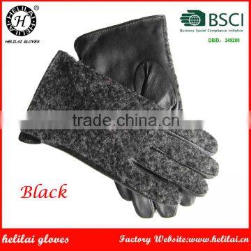 2016 Helilai Customized Leather Gloves Unisex Winter Warm Gloves Combined with Fabric and Leather Gloves