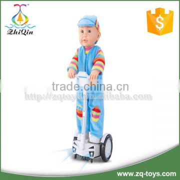 New design vinyl baby doll toy with electric balance car