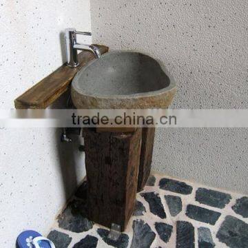 Natural Bathroom Cobble Stone Pedestal Basin photo-4