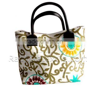 RTHHB-38C Designer Suzani Embroidered Leather Canvas Tote bags Manufacturers