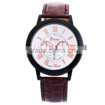 women geneva black plastic dial leather strap Roman Numerals quartz watches wrist for ladies