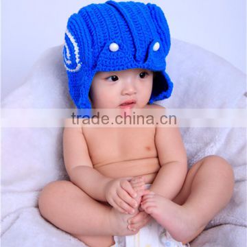 Blue color cartoon pattern hand made crochet beanie for boys