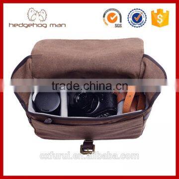 2016 Fashion HEDGEHOG MAN Handmade Genuine leather canvas camera shoulder bag