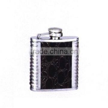 High Quality 5oz S/s 18/8 Duplex Series Hip Flask With Leather Covered photo-2