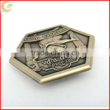 Zinc alloy antique bronze plating 3D custom name badge with pins