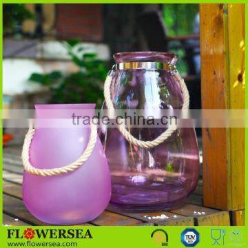 free sample colored frosted / clear glass candle holder with rope handle