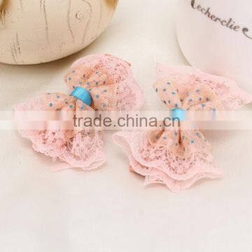 dotted polyester lace lovely flower design hair bow grips for children                        
                                                Quality Choice