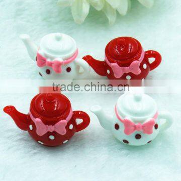 kawaii resin dot kettle with bows DIY resin cabochons for kids phone case accessories