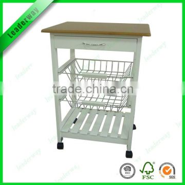 New design MDF with PVC wooden kitchen trolley with wheels