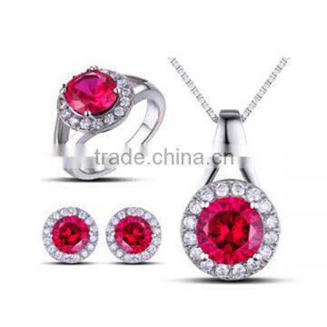 SRS0136 Lady Fashion Pink Crystal Setting Stainless Steel Jewelry Set