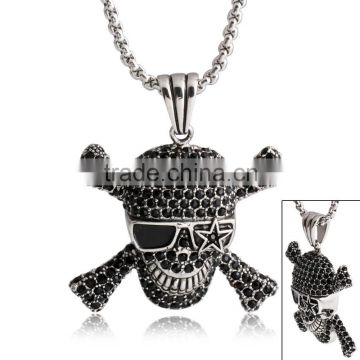 Fashion Stainless Steel Skull Pendant With Crystal Cross