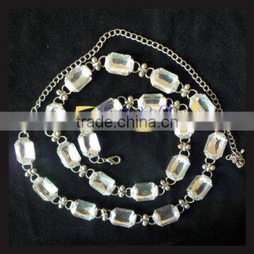 Woman's fashion sliver waist chain with big rhinestone