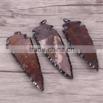 Large Size Arrowhead Gun Metalblack Plated Natural Jasper Pendant Bead Rough Natural Jasper Pendant Gem Stone Jewelry