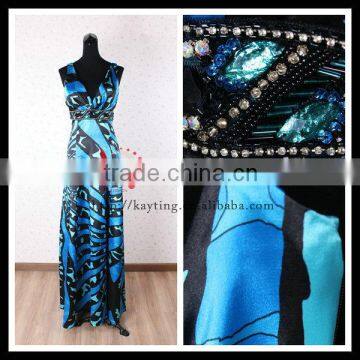 Maxi v-neck beaded satin colorful dresses new fashion evening long dress