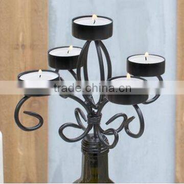 Bottle Candelabra Tea Light Candle Holder, Metal, 6.75 in tall, Black(CH-B-0230)