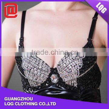 Newly design leather sequins adorned women sexy bare back evening dress