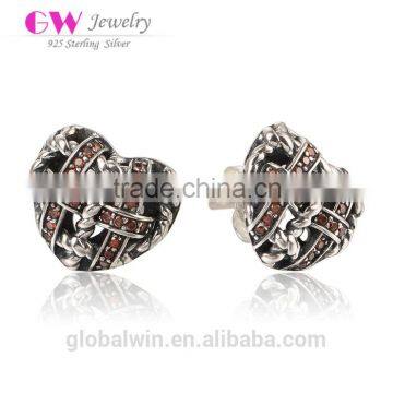 Latest Model Fashion Earrings Garnet Zircon Heart Earring Silver Weave Earring