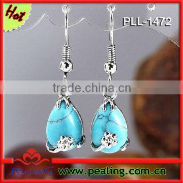 Charm Silver Plated Turquoise Stone Crystal Dangle Drop Earrings