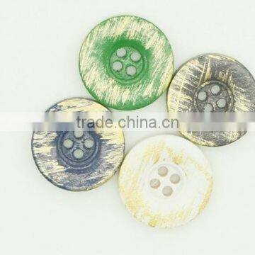 4 Holes Paint Colorful Green Blue Beige Wood Button With Old Effect photo-2