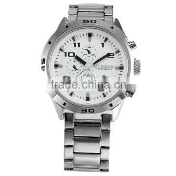 Fashion CURREN Silver Steel Date Display White Dial Quartz Sport Men's Military Wrist Watch