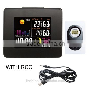 New! RF Wireless RCC LED Weather Station Clock Black with Backlight Indoor Outdoor Temperature Humidity Digital Desk Alarm