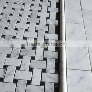 Basketwave Carrara White Marble Mosaic Tile photo-2