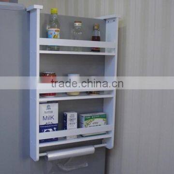 Wooden Storage Shelf Beside Fridge White Kitchen Assemble Shelf