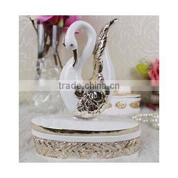 Electroplating animal type resin jeweled Swan trinket box