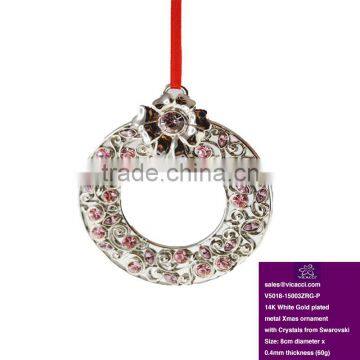 14K White Gold Plated Metal Xmas Ornament With Pink Crystals From Swarovski photo-4