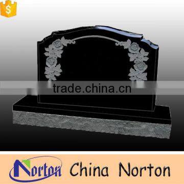 Unique funeral black granite carved flower tombstone design for sell NTGT-038L