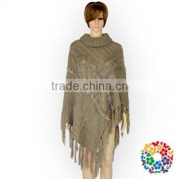 Warm Winter Wear Women's Cape Wool Knitting Fringe High Collar Shawl photo-4