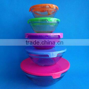 5pcs colored with lid glass bowl set salad bowl