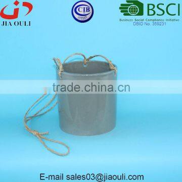 Glazed Grey Hemp Rope Hanging Ceramic Planter Pot photo-3