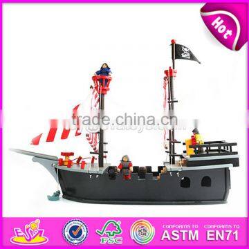 2017 Most Popular Boys Diy Wooden Toy Pirate Ships for Sale Top Sale Kids Wooden Toy Pirate Ships for Sale W03B062 photo-2