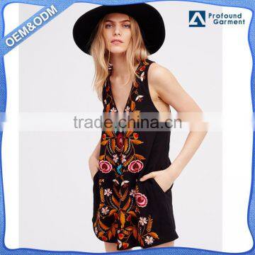 Folk Song spaghetti sleeveless embroidered black ladies fancy cocktail women night mini dress sexy fashion names wholesale oem