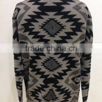 Women Open Chest Knitted Patterns Aztec Cardigan Sweater photo-2