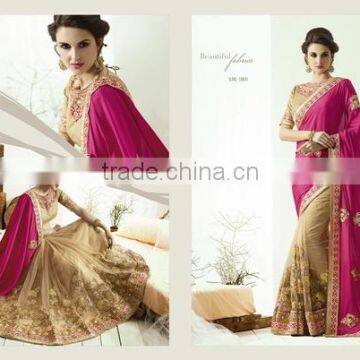 Heavy Embroidery Saree+Catonic/Nylon net skirt with Jequard blouse