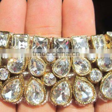 Gold CRYSTAL Payal ANKLETS Pair Feet Bracelet BRIDAL photo-3