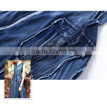Maxnegio Midi Denim Sleeveless Design Jeans Dress photo-5