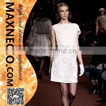 2015 maxnegio design embroidery lace above knee with belt silk floral sleeveless dress